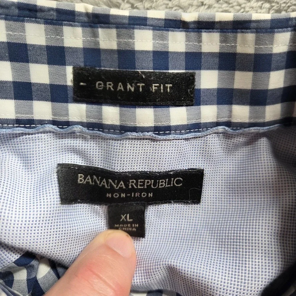Banana Republic Shirt Mens XL Button‎ Down Blue Plaid Grant Fit Long Sleeve